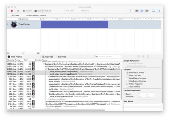 Instruments stack trace for FFT